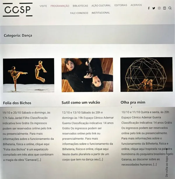 Programação Centro Cultural São Paulo&nbsp;
 – São Paulo (SP)